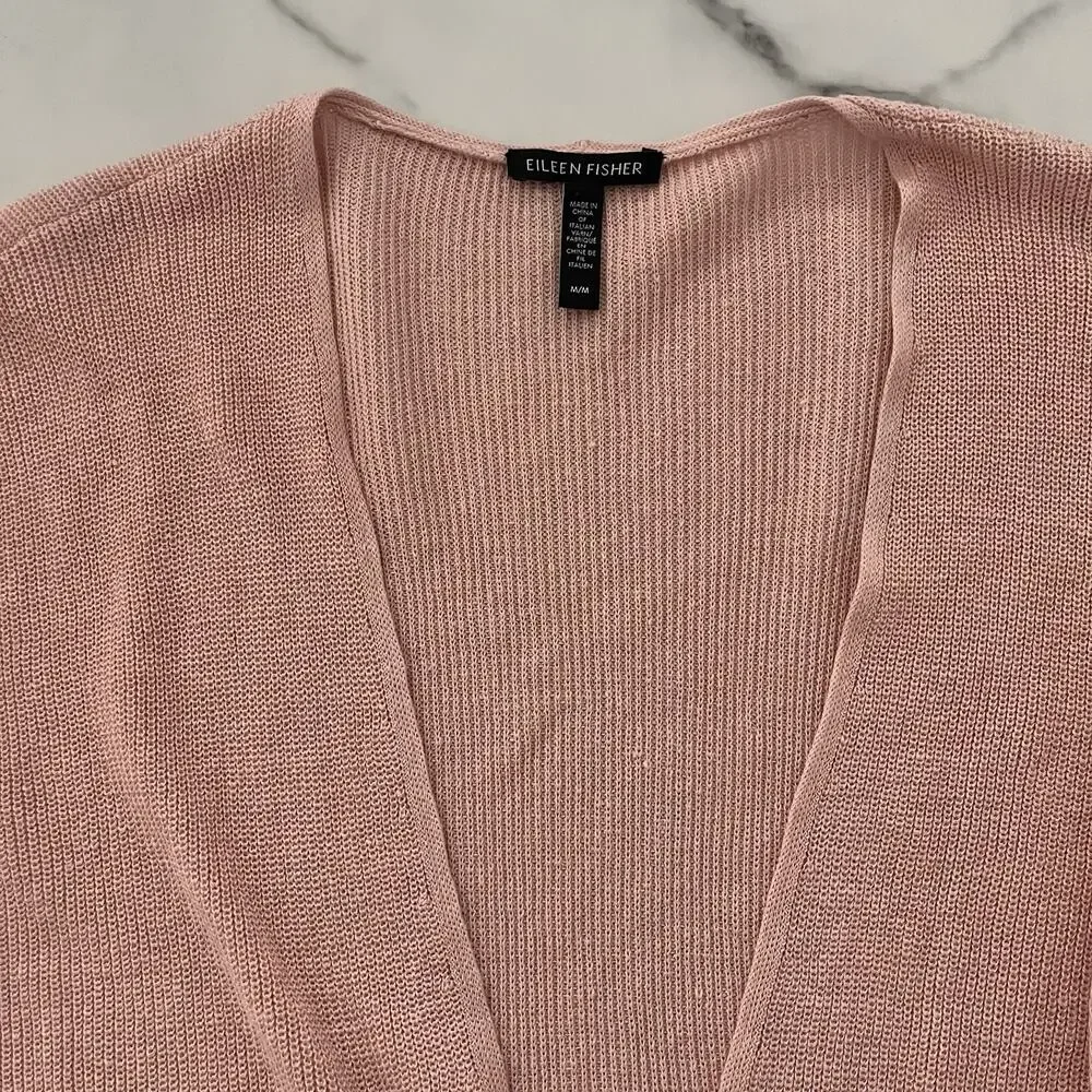 Eileen Fisher Long Organic Linen & Cotton Cardigan Pink Sz M minimalist Coastal - Picture 5 of 11